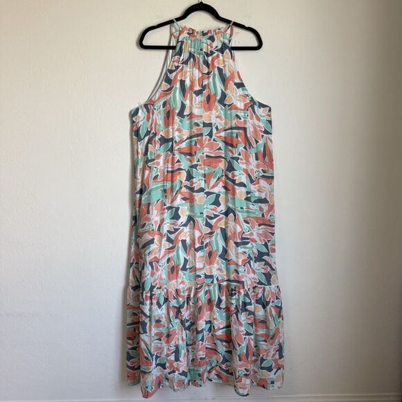 Nine West 2X Tiered Tropical Floral Maxi Halter Dress Resort Wear Beach Vacation - Picture 7 of 14